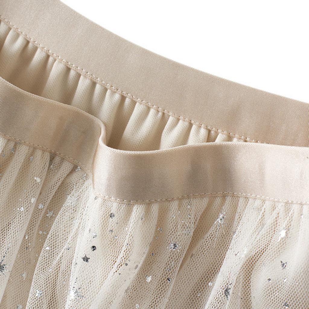 Women's Fashion Casual Solid Color High Waist Ruffle Splicing Mesh Half-body Skirt