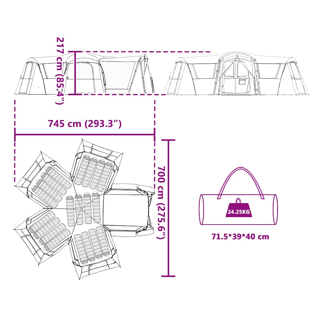 Family Tent for 20 Persons Gray and Orange 745 x 700 x 217 cm