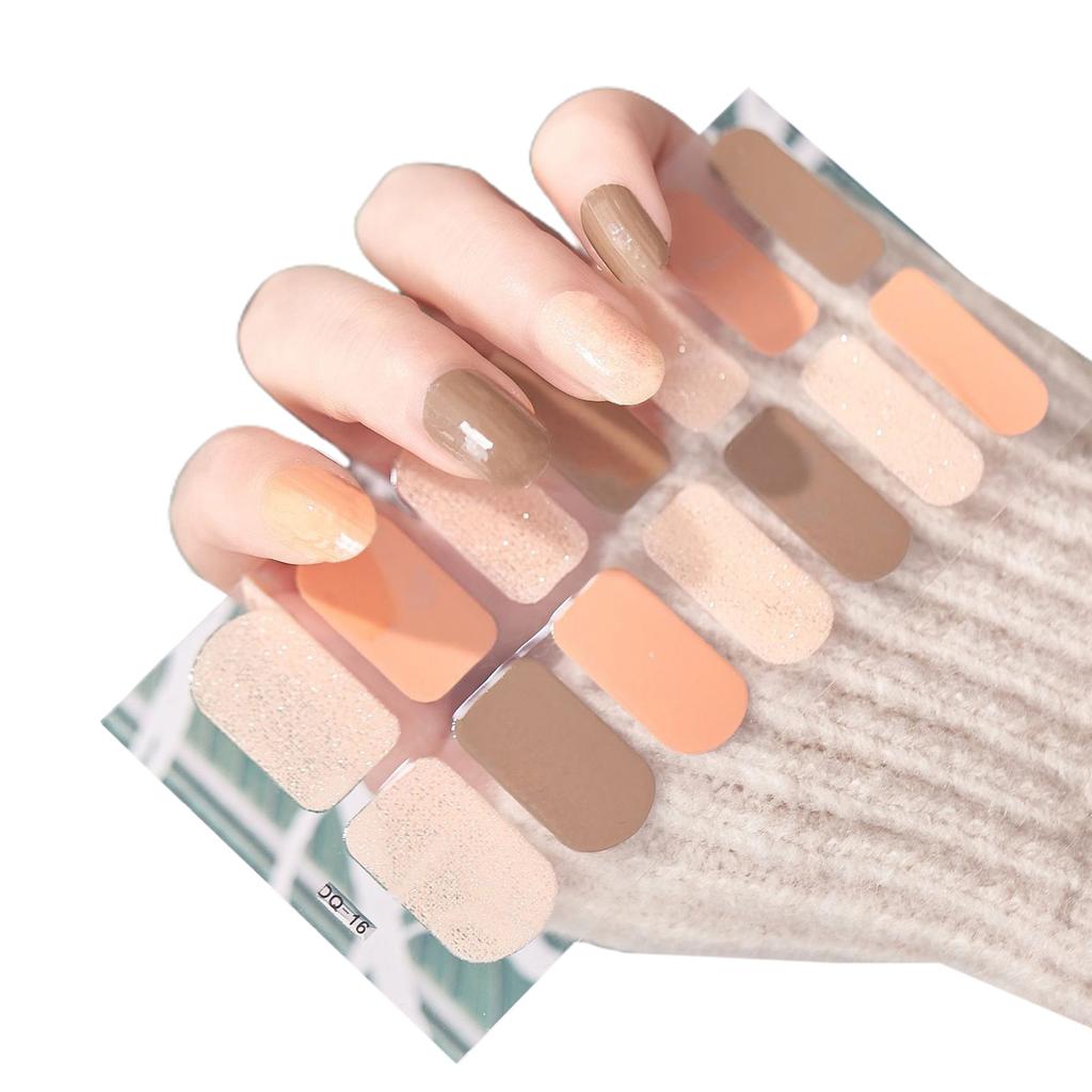 Stick On Nail Polish Strips Glitter Plaid Solid Self Adhesive Nail Stickers Self-Ashesive Nail Art Sets for Women Girls