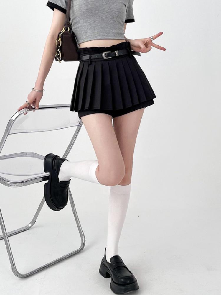 Плиссированные мини-юбки трапециевидной формы, женская уличная одежда, черная юбка с высокой талией Y2K, Harajuku, универсальные повседневные стили в консервативном стиле