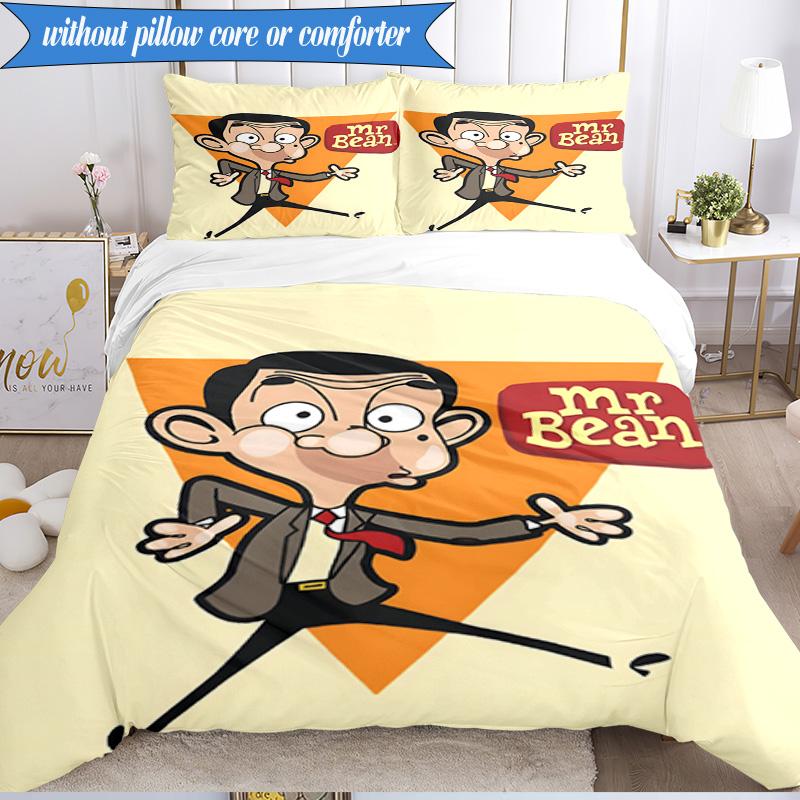 Mr. Bean Adventure 3pcs K-pop music group Bedding set,Ideal for Bedroom, Dormitory,Including Duvet Cover And 2pcs Pillowcases,Fan gifts