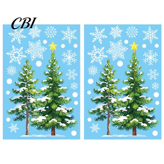 Christmas Glass Decal 2Pcs Snowflake Window Clings, Winter Green Pine Tree Static Easy Apply Sticker Stickers, Snow Dots Xmas Decals for Home