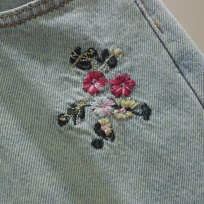 Весна 2024 г., ретро-джинсы с высокой талией и вышивкой, широкие джинсы для женщин