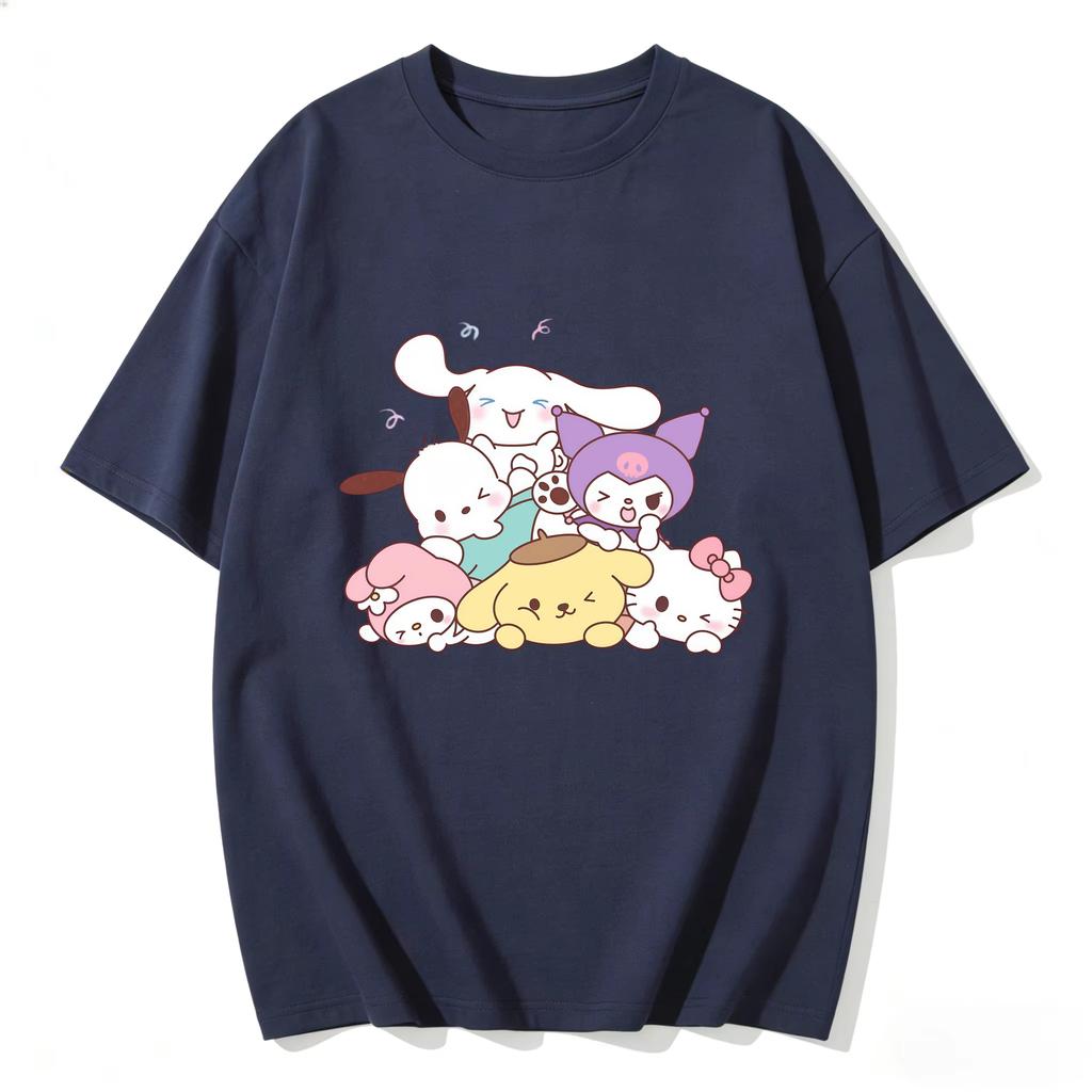 2026 Футболка HelloKitty из мягкого хлопка с коротким рукавом и круглым вырезом, милый принт, легкий летний топ для женщин, повседневная одежда