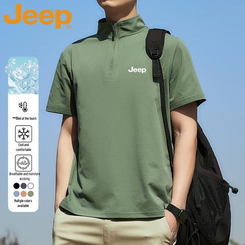 Jeep Мужская футболка-поло с коротким рукавом и молнией из ледяного шелка, быстросохнущая