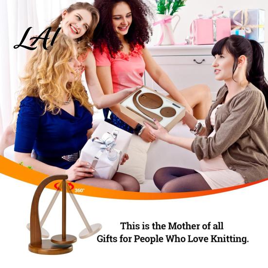 Yarn Ball Spinner Wooden Magnetic Holder Tangle-Free Stand with 1/2 Rotating Spindle Knitting Spinner Crocheting & Accessories Gift for Women Mom