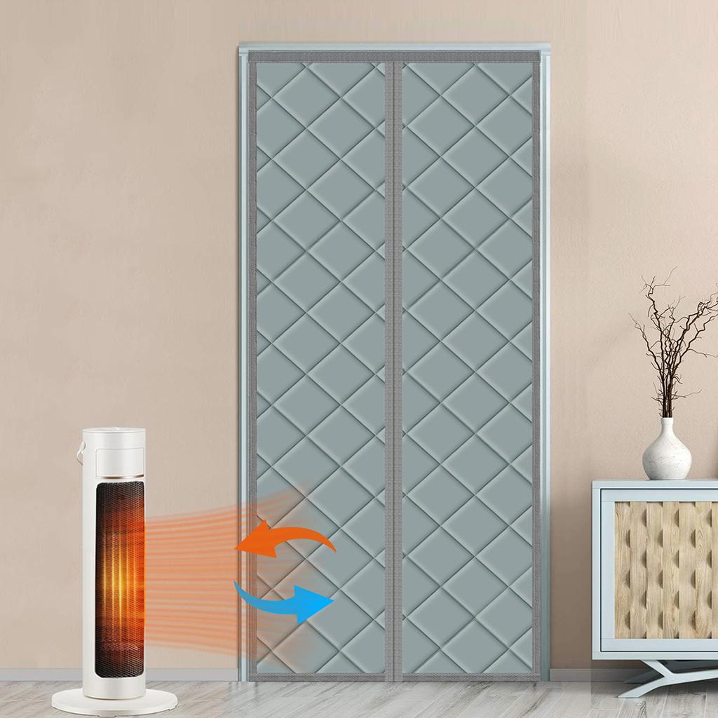 Magnetic Thermal Door Curtain Heavy Duty Oxford Fabric Insulated Wind Blocker for French Sliding Glass Doors Easy Install