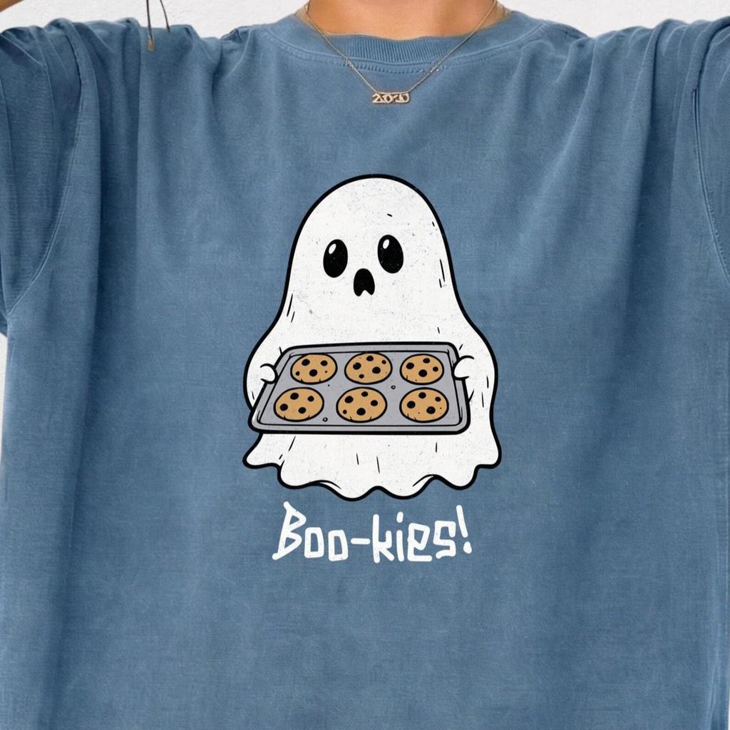 Comfort Colors® Ghost Baking Cookies Shirt, Halloween Ghost Tee, Cute Spooky T-Shirt, Funny Cookie Gift, Fall Baker Tshirt, Kawaii Tee