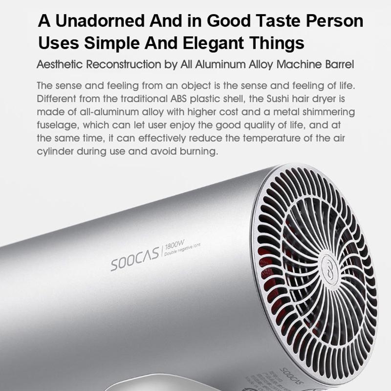 Оригинальный анионовый фен Xiaomi Mijia Soocas H3S, корпус из алюминиевого сплава, 220 В, 1800 Вт, выходное отверстие для воздуха, анти-горячий, инновационный дизайн, уход за волосами, фен