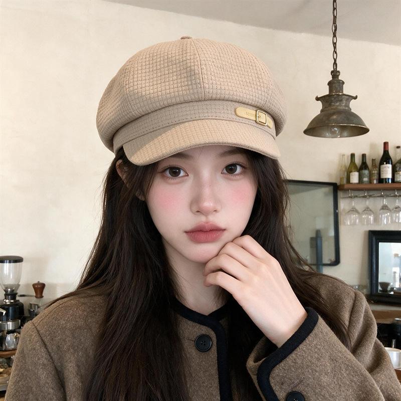 Autumn and winter beret girl versatile face small octagonal hat fashion retro newsboy hat painter hat
