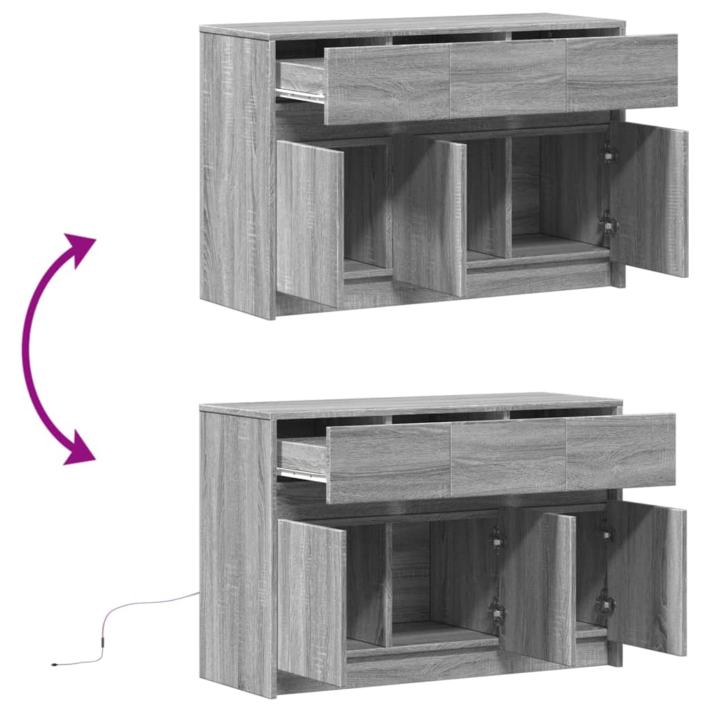TV Stand with LED Lighting Gray Sonoma 91 x 34 x 61 cm