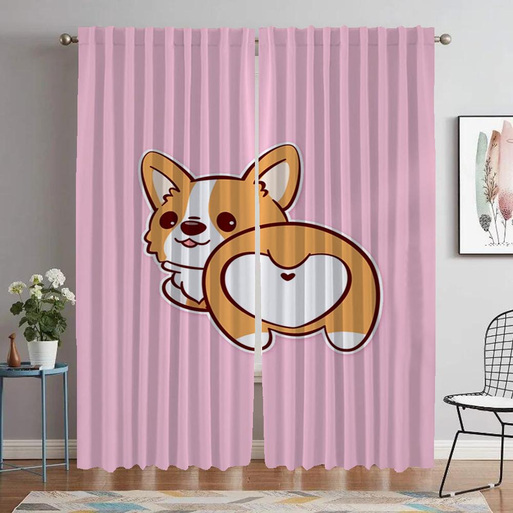 Corgi Butt Противомоскитные шторы 2 шт. Шторы Детская комната Разделение Окно Шторы Хэллоуин Украшения Shades Living Panel