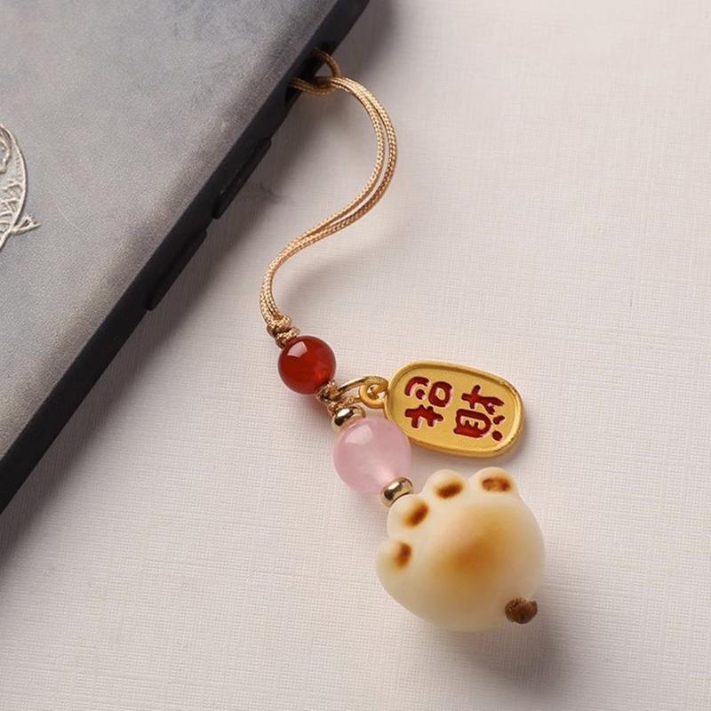 Творческий натуральный белый корень бодхи уголь обожженный счастливый кот милый кошачий коготь автомобильный брелок изысканный мобильный телефон подвесная веревка