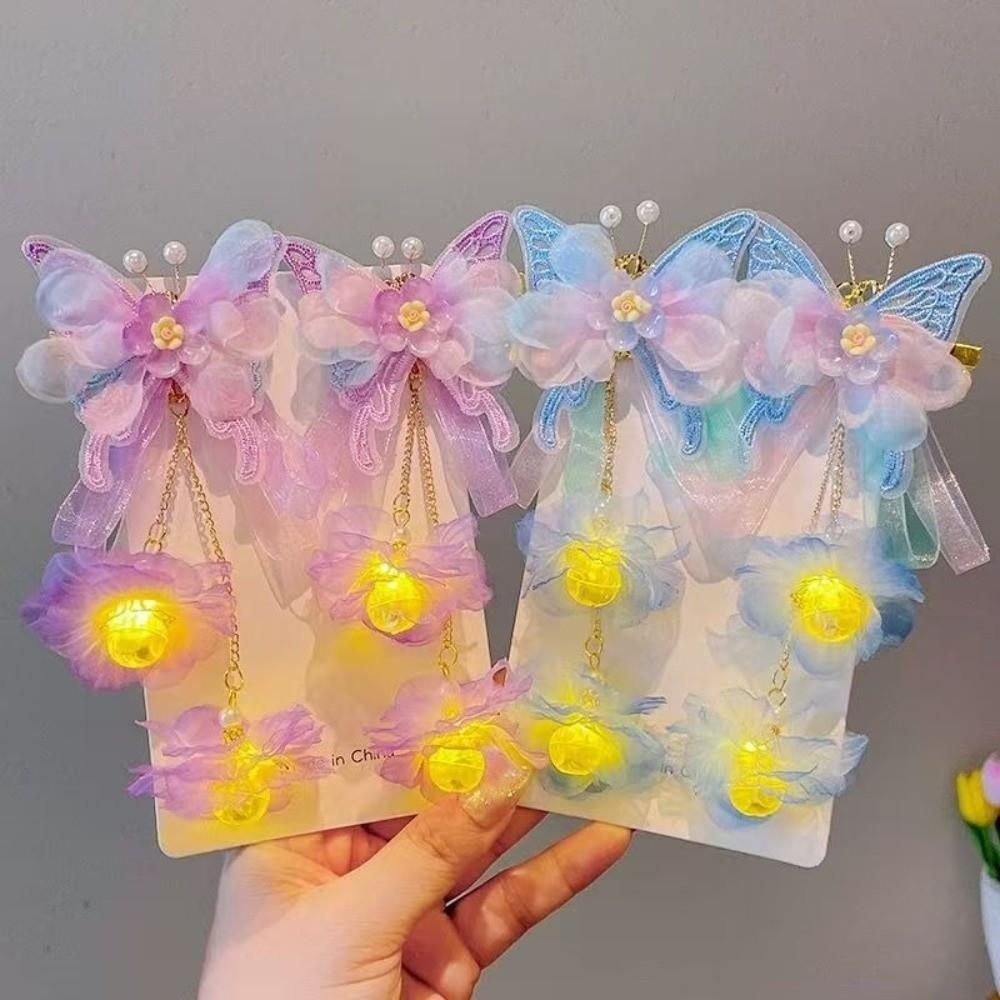 2pcs/set Luminous Flower Tassel Hair Clip Extra Large Ancient Hair Ornaments Children's Use
