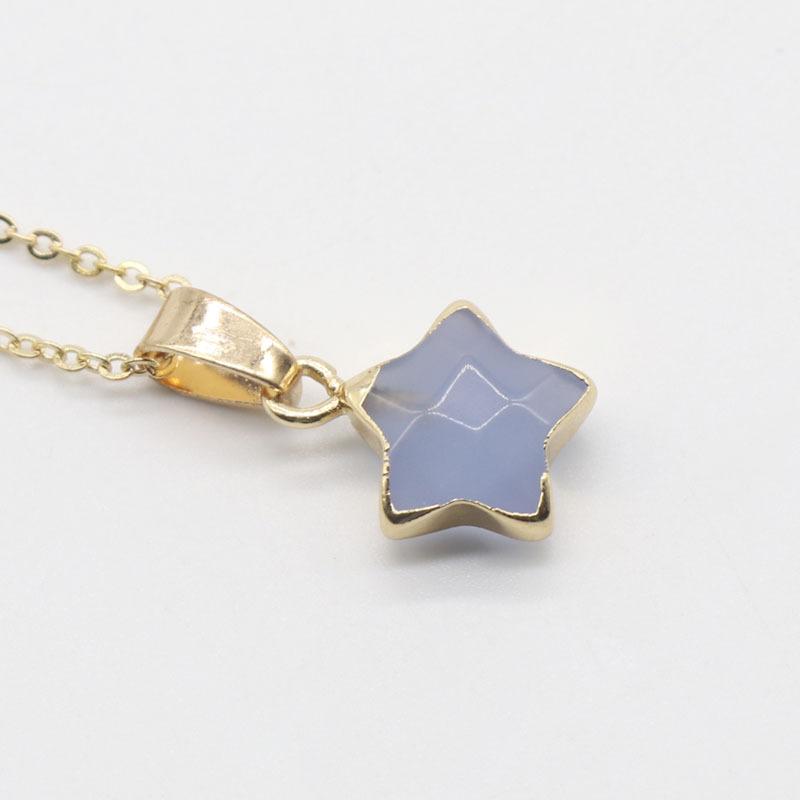 Dainty Natural Stone Gold Plated Star Gemstone Pendant Charm Pentagram Crystal Stone Pendant Necklace for Women Gift