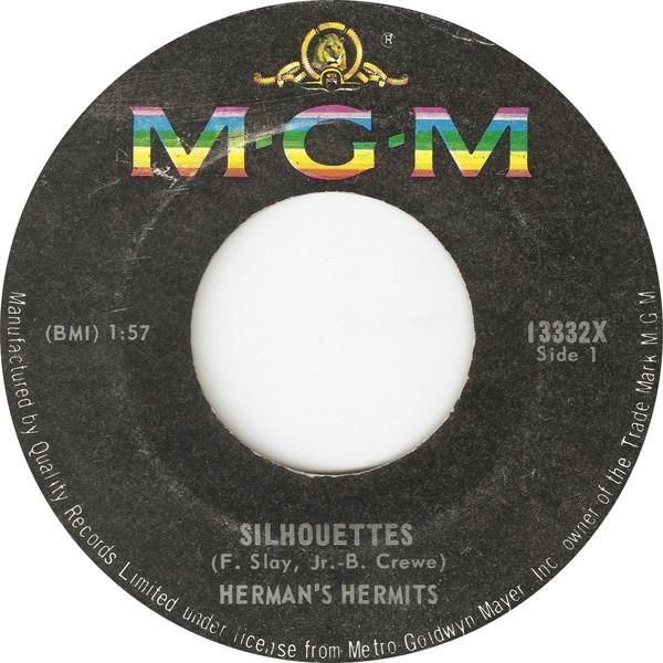 7-дюймовая пластинка HERMANS HERMITS Silhouettes 13332X MGM 1965 Канада Рок Б/у