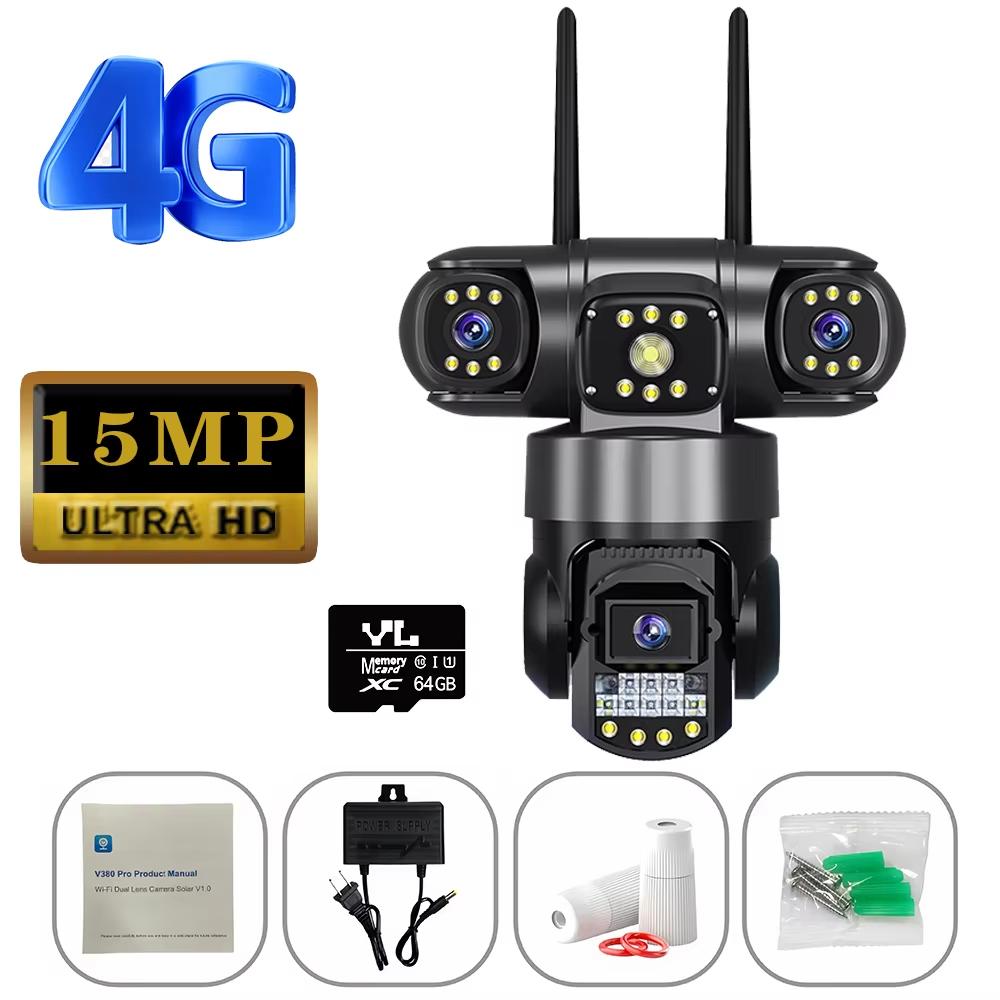 V380pro 15MP 3 Lens 4G/Wifi Camera AI Human Detection Night Vision Waterproof Security Video Surveillance IP Camara 8K CCTV Monitor