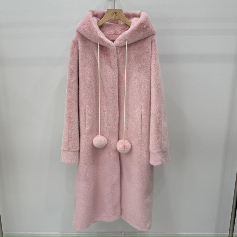 Куртка с капюшоном из искусственного меха норки, женская утолщенная зимняя плюшевая мягкая свободная длинная экологичная женская одежда