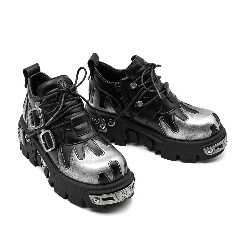 Мужские и женские винтажные рок-парные туфли, новые темные панковские кожаные ретро-ботинки, металлический нишевый дизайн, унисекс, туфли на одной платформе