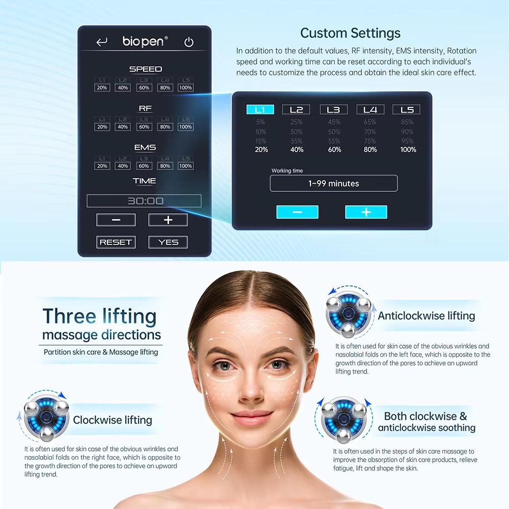 Factory T6 BIO Pen Multifunctional Beauty Machine Face Slimming Beauty Skin Care Device Blue LED EMS 360 Degree Massage RF Lift