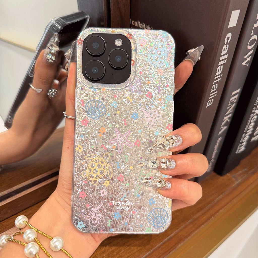 Phone Case for iphone 13 14 16 Plus XS Max 17 Pro Air 15 12 18 Pro Max XR 11 Marine small animals Silver Cracked Texture Shockproof Cover