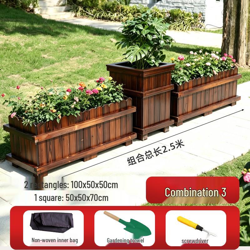 Outdoor Rectangular Wooden Flower Box and Vegetable Planter
