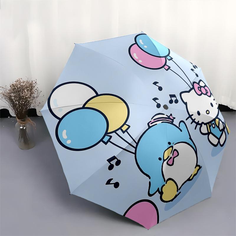 Hello Kitty, Penguin Automatic Open/Close Umbrella-Cute Umbrella with Cute Design, Portable 3-Fold Compact Umbrella for Men & Women, Hallowe