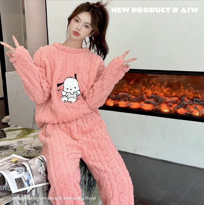 Женский утолщенный фланелевый пижамный комплект из кораллового флиса на осень/зиму 2025 с длинным кардиганом, больших размеров, теплая домашняя одежда.