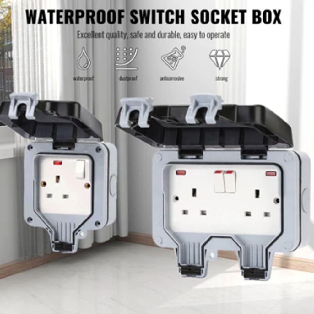 Dust Proof Electrical Outlet UK Plug Outdoor Switched Power Socket Outside Installation