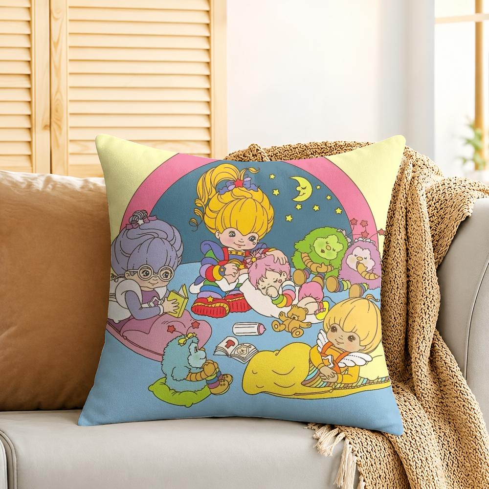 RRainbows Brite Anime Cushion Cover Silky Short Plush Invisible Zipper Dustproof Sofa Pillow Case For Home Decor