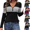 Женский повседневный и модный топ с цветными блоками, V-образным вырезом, длинными рукавами и молнией до середины.