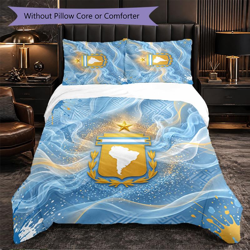 Argentina Football Pattern 3 Pieces Bedding Set Soft Microfiber Duvet Cover with Pillow Cases for Bedroom