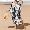 Women's Boho Cover Up, Plus Size Contrast Loose Fit Vacay Beach Kaftan Dress