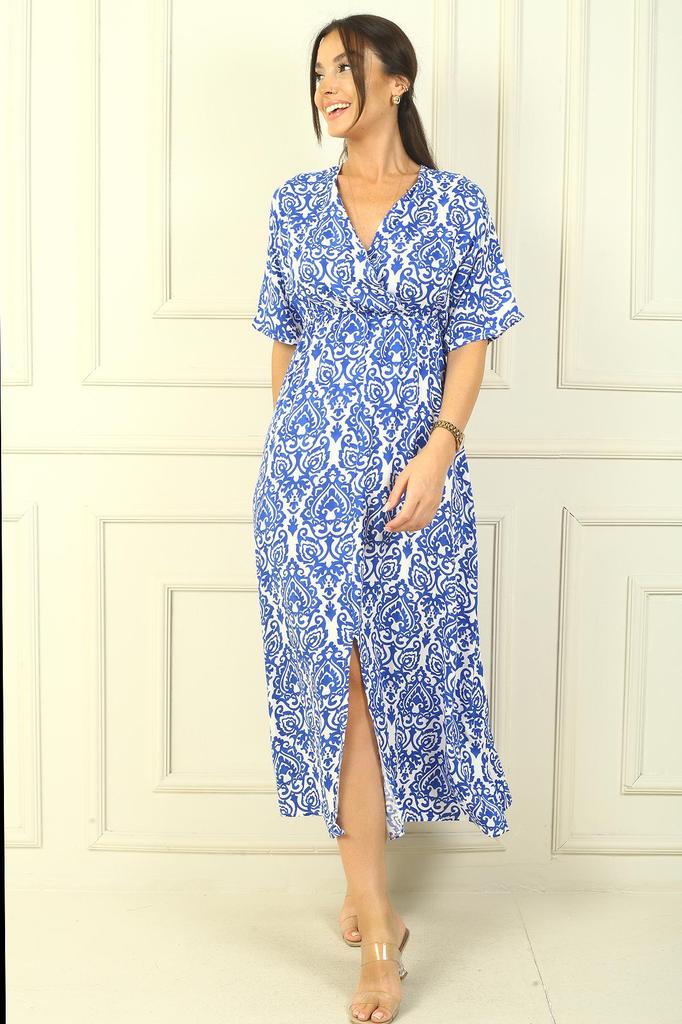 Patterned Double Breasted Printed Viscose Dress
