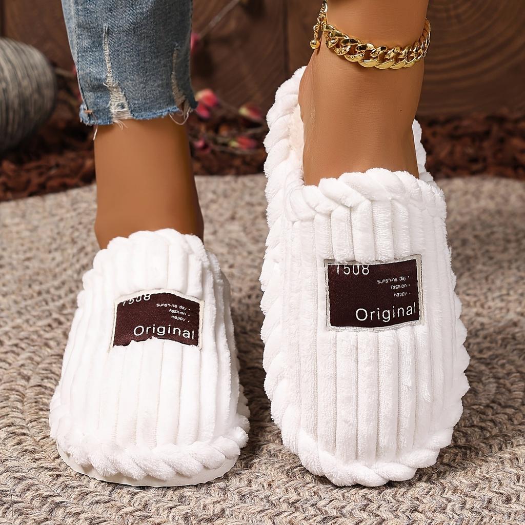 Multi Color Optional Fashionable Warm and Soft Fabric with Fluffy Plush Collar for Home Warm Winter Slippers - Skin Friendly Warm Couple Slippers