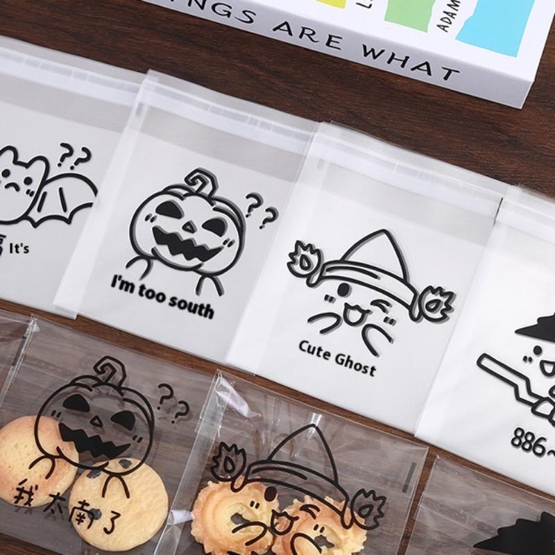 100 шт. Пластиковые пакеты Хэллоуин Пакет для печенья и конфет Самоклеящийся Для подарка на день рождения Пакет для печенья Упаковочный пакет для выпечки