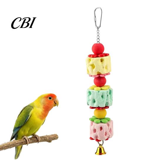 Cockatiel Chewing Toy Parrot Beak Grinding Stone, Bird Chew with Bell And Colorful Beads, Enrichment Toy, Cage Accessory for Budgies Cockatiels Small