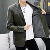 Мужская кожаная куртка с толстыми лацканами — тонкий корейский стиль, повседневный воротник, модный бархат для осени/зимы