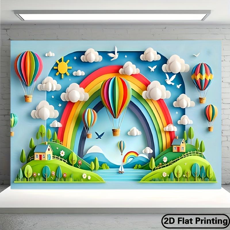 One 2D banner, a rainbow hot air balloon polyester party banner, indoor and outdoor studio background cloth, courtyard