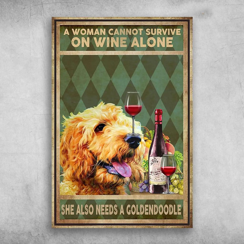 A Woman Cannot Survive On Wine Alone She Also Needs A Husky Wall Decoration for Restaurant Wall Metal Sign x Inch