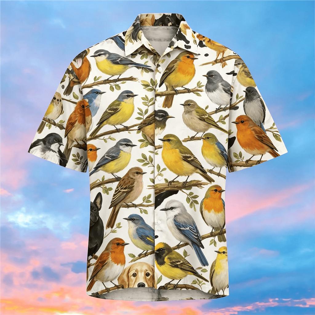 Мужская милая рубашка с принтом породы собак, короткий рукав, повседневная гавайская рубашка на пуговицах для весны и лета