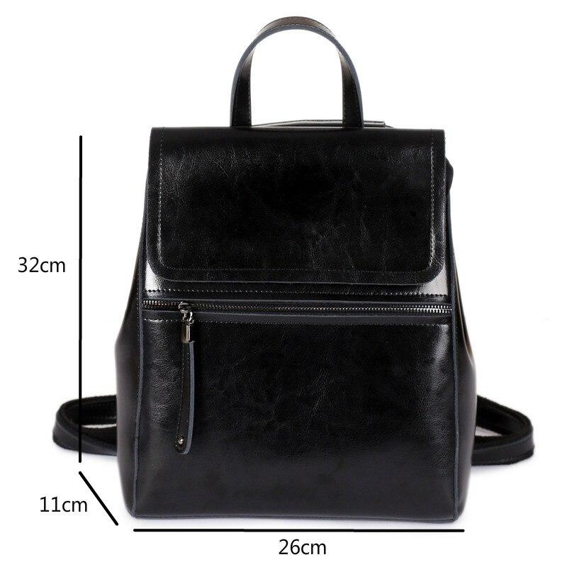 Johnature Genuine Leather Backpack Women Bag Fashion Oil Wax Cowhide Solid Color Schoolbag Leisure Outdoor Travel Bags