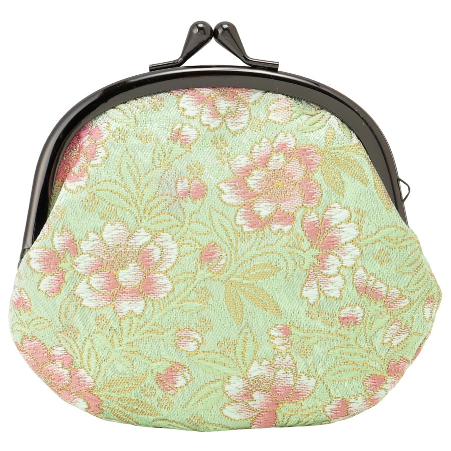 Кошелек-монетница Senshishuin Nishijin Brocade Clasp, 3,5 дюйма, круглый (Подкладка) (Дизайн с молодыми листьями, пионами и цветами вишни)