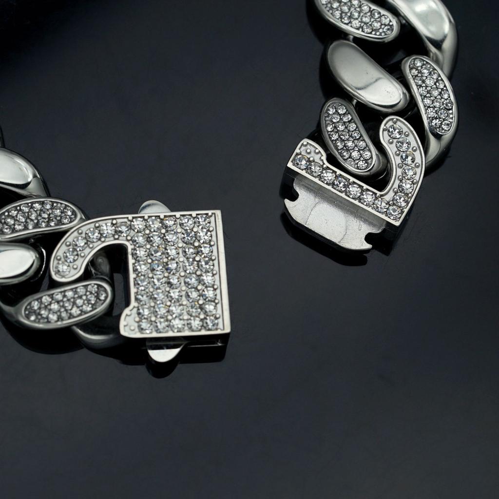 Pvd 18k Gold Color Hip Hop 11MM 15MM 19MM Width 316 Stainless Steel with Two Rows Rhinestone Iced Out Cuban Link Chain Bracelet
