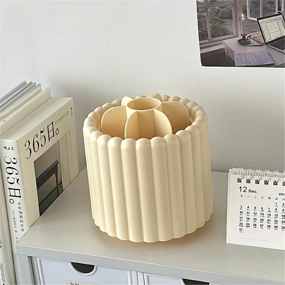 360 Degree Rotating Base Makeup Brush Holder, Dust-proof Pen Holder, Stationery Storage Rack with Detachable Partition