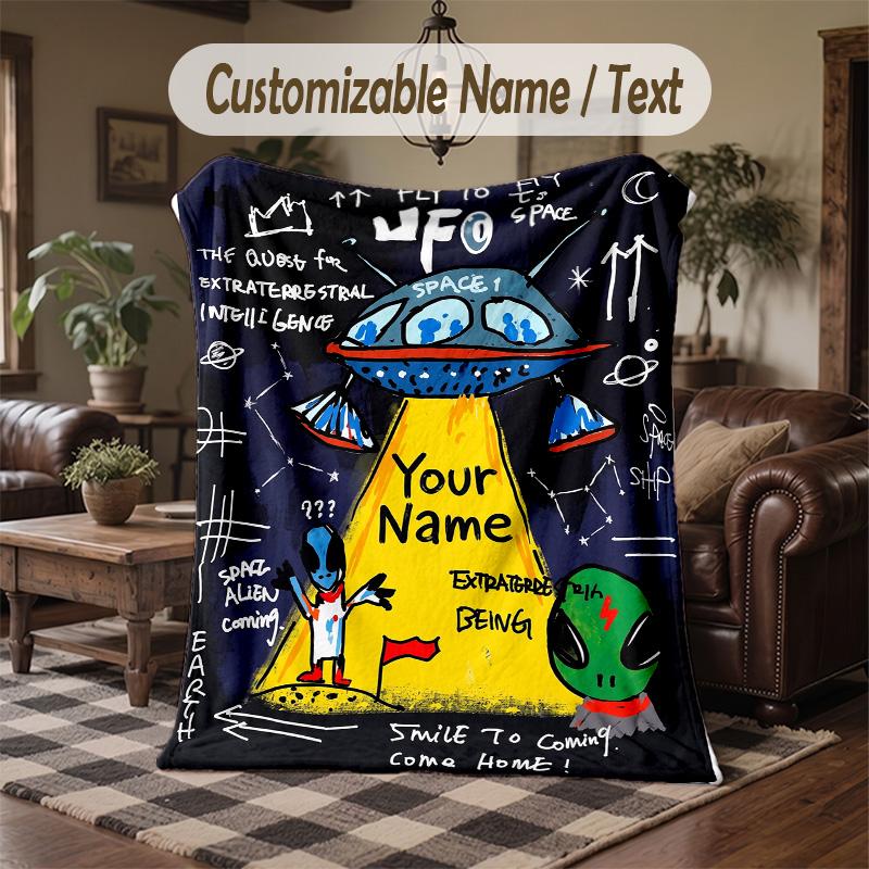 Adventure Alphabet Land Theme Throw Blanket Custom Name Text Personalized Blanket Soft Cozy Blanket for Home Sofa Bed