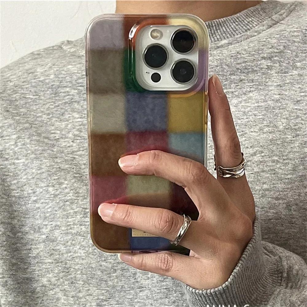 Чехол для телефона Dopamine Color Block Match Plaid для iPhone 17 16 15 14 13 12 11 Pro Max Air 16E SE2 7 8 Plus Сетка Метка Матовый Чехол
