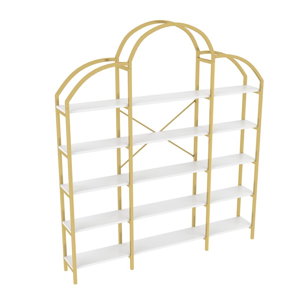 170 x 26 x 190 cm Shelf in simple style, steel tube-MDF, five layers of storage space, unique cloud shape, easy to assemble and clean, Gold + White