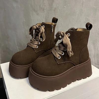 Модные зимние женские ботильоны на платформе и каблуке, модные ботинки-рыцари на шнуровке, дизайнерские