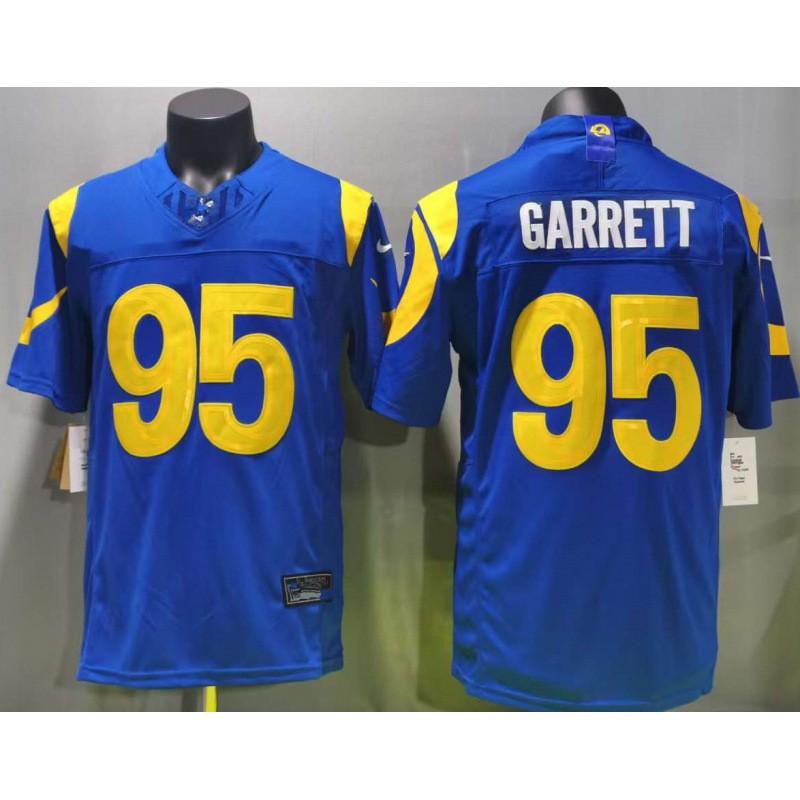 Мужская синяя форма NFL Los Angeles Rams № 95 в стиле Аарона Дональда - Вышитая футбольная форма, одежда для фанатов